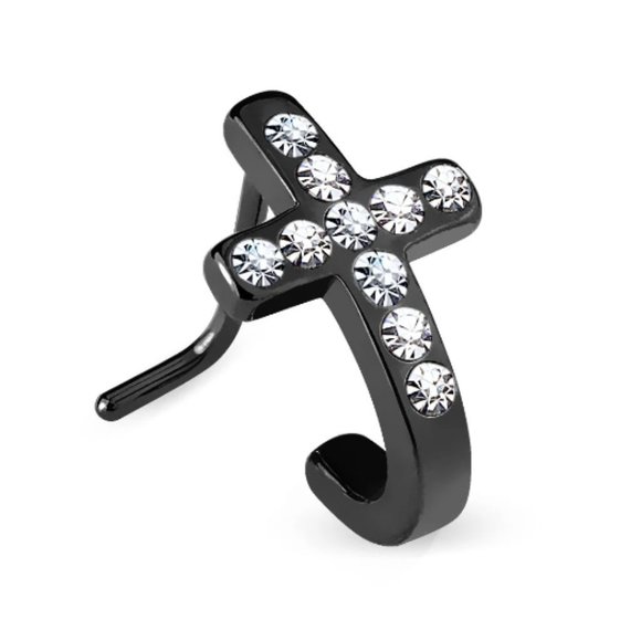 CZ Jesus Cross Nose Ring Nose Hugger Stud 316L Surgical Steel L Bend Piercing - Picture 4 of 6